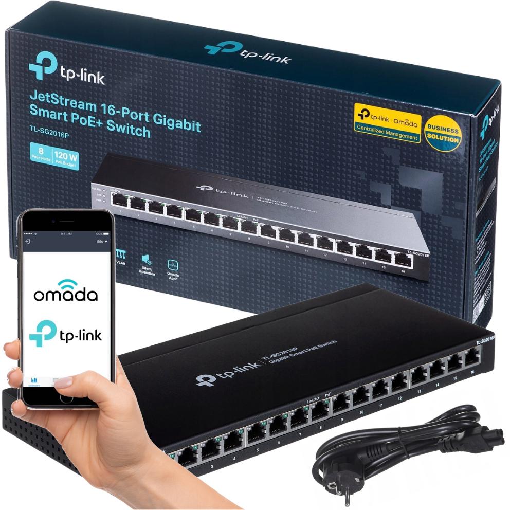 TP-Link TL-SG2016P gigabitowy przełącznik Smart JetStream 16 port&oacute;w gigabitowych, w&nbsp;tym 8 port&oacute;w PoE+ - najważniejsze cechy: