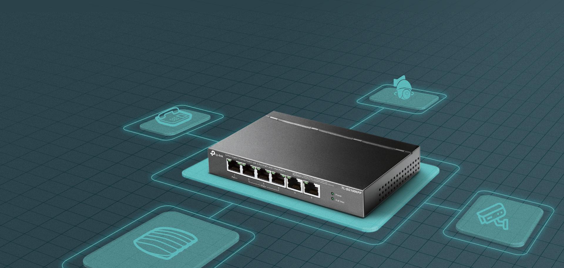 Gigabitowy przełącznik typu Desktop TP-Link TL-SG1006PP - profesjonalny, nowoczesny, 6-portowy, Plug and Play