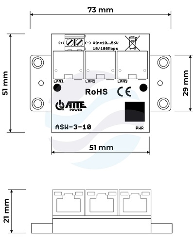 ATTE POWER ASW-3-10 Switch LAN 3 porty 10/100Mbps 2