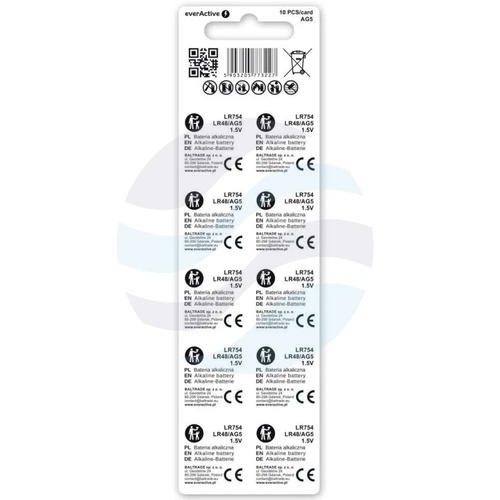 everActive EVAG5 Bateria alkaliczna AG5 / G5 / LR48 / LR754 1,5V, blister 10 szt. 2