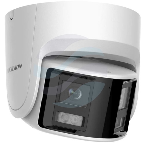 Hikvision DS-2CD2347G2P-LSU/SL(2.8mm)(C) Kamera IP 4Mpix panoramiczna ColorVu kopułkowa 180°, 2x obiektyw 2.8mm, 0.0005lux, F1.0, AcuSense, aktywne odstraszanie światłem i dźwiękiem, światło białe do 30m, WDR 130dB, mikrofon, głośnik, alarm 1/1, audio 1/1 2