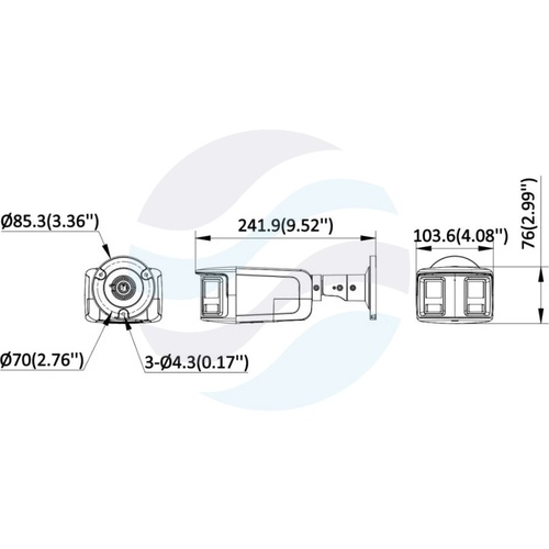 Hikvision DS-2CD2T43G2P-LISU/SL (180°) Kamera IP 4Mpix panoramiczna 180° bullet 2.8mm, 0.005lux, F1.6, Smart Hybrid Light, Live Guard, IP67, WDR 120dB, IR/LED do 30m, mikrofon, głośnik, alarm 1/1, mSD do 512GB, AI, biała 3