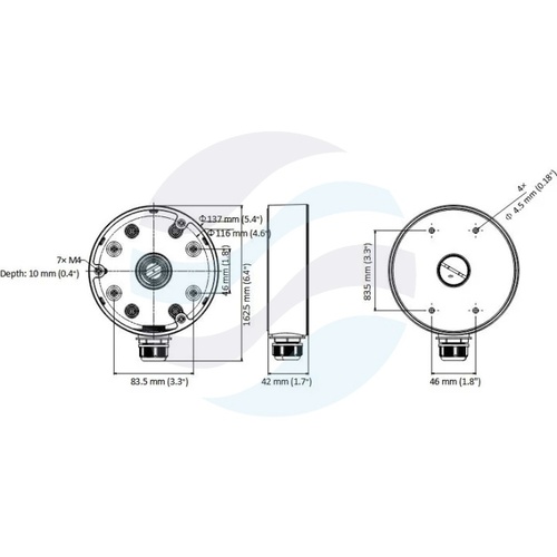 Hikvision DS-1280ZJ-DM21 Puszka montażowo-łączeniowa do kamer kopułowych, stop aluminium, Ø137×42mm, nośność 4.5kg, biała 2