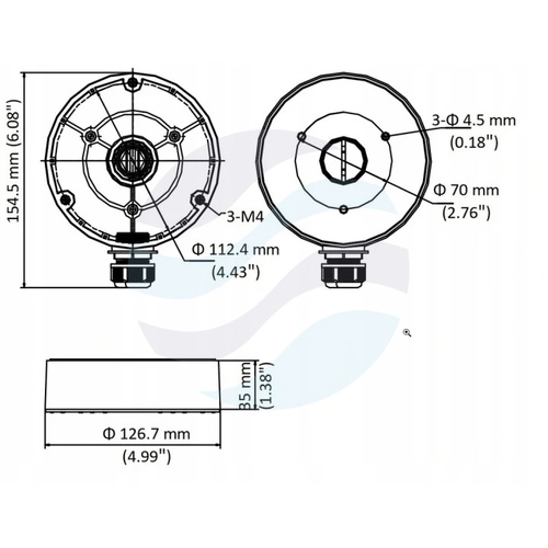 Hikvision DS-1280ZJ-DM8-Y Puszka przyłączeniowa do kamer, stop aluminium, 161.2×126.7×38mm, nośność ok. 3kg, biała 2