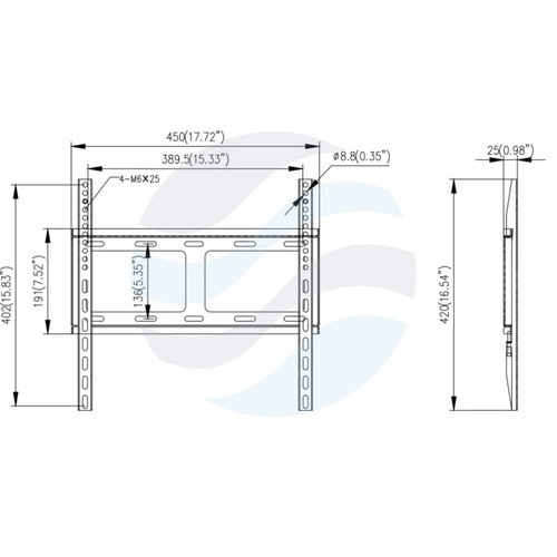 Hikvision DS-DM4255W Uchwyt ścienny do monitorów 43-65, VESA 400×400, nośność do 35kg, stal SPCC, 450×420×25mm, czarny 3