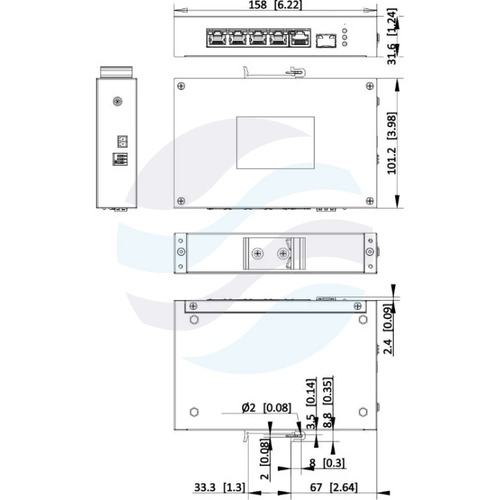 Hikvision DS-3T0306HP/No Power unit Switch PoE przemysłowy niezarządzalny 4x 10/100Mb/s PoE 802.3af/at/bt, 1x Gigabit RJ45, 1x Gigabit SFP, Hi-PoE 90W, budżet PoE 110W, Long Range 300m, bez zasilacza, metalowy 2