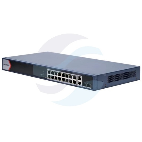Hikvision DS-3E1520P-EI Switch PoE zarządzalny 16x Gigabit PoE + 2x Gigabit RJ45 + 2x Gigabit SFP, 802.3af/at, budżet 230W, PoE Watchdog, Long Range 300m 2