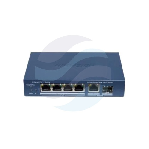 Hikvision DS-3E1506P-EI/M-4P1T1F Switch PoE zarządzalny 4x Gigabit PoE + 1x Gigabit RJ45 + 1x Gigabit SFP, budżet 45W, PoE Watchdog, Long Range 300m 4