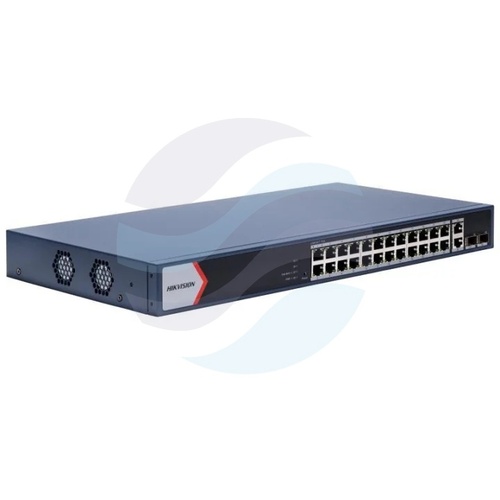 Hikvision DS-3E1528P-EI Switch PoE zarządzalny 24x Gigabit PoE + 2x Gigabit RJ45 + 2x Gigabit SFP, 802.3af/at, budżet 370W, PoE Watchdog, Long Range 300m 2