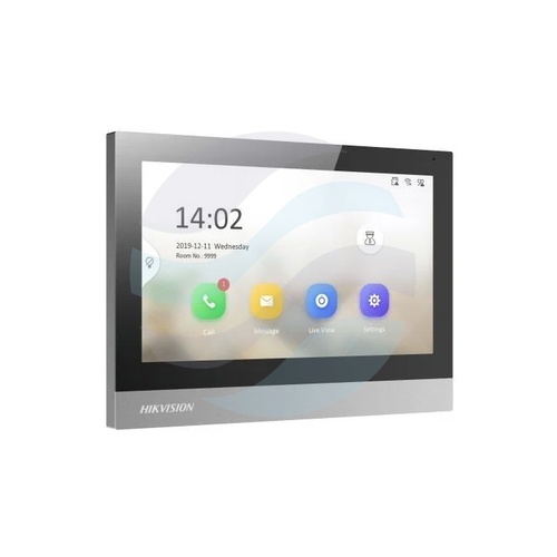 Hikvision DS-KH8380-WTE1 Monitor wideodomofonu IP 7 TFT 1024×600, ekran dotykowy, Wi-Fi, 1x LAN, obsługa do 16 kamer IP i 16 monitorów, microSD do 128GB, 8 wejść alarmowych, 4 przekaźniki sterowania zamkiem, PoE 802.3at, Hik-Connect, montaż natynkowy, pod 3