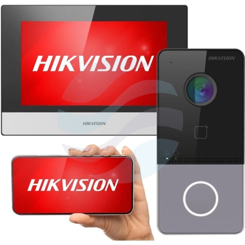 Hikvision DS-KIS603-P(C) Zestaw wideodomofonowy IP 1-rodzinny, kamera 2Mpx Full HD, kąt 131°, monitor dotykowy 7 cali 1024x600, Wi-Fi, PoE, czytnik Mifare, Hik-Connect, IP65, natynkowy 3