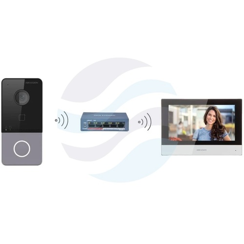 Hikvision DS-KIS603-P(C) Zestaw wideodomofonowy IP 1-rodzinny, kamera 2Mpx Full HD, kąt 131°, monitor dotykowy 7 cali 1024x600, Wi-Fi, PoE, czytnik Mifare, Hik-Connect, IP65, natynkowy 4