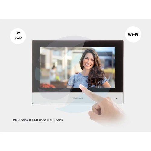 Hikvision DS-KIS603-P(C) Zestaw wideodomofonowy IP 1-rodzinny, kamera 2Mpx Full HD, kąt 131°, monitor dotykowy 7 cali 1024x600, Wi-Fi, PoE, czytnik Mifare, Hik-Connect, IP65, natynkowy 14