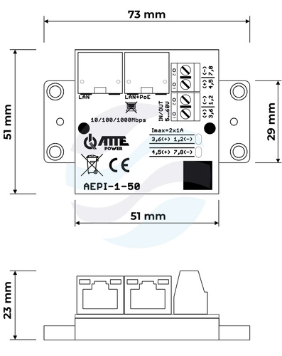 ATTE POWER AEPI-1-50 Adapter PoE Passive 1 kanałowy 10/100/1000Mbps 2
