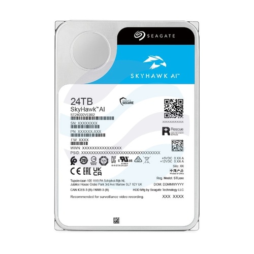 SEAGATE skyhawk AI 24 TB (ST24000VE002) Dysk CCTV do monitoringu 3.5" HDD, SATA III 6 Gb/s, 512 MB, 7200 obr./min 3