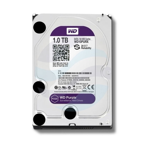 Western Digital WD Purple 1 TB (WD10PURZ) Dysk CCTV do monitoringu 24/7 3.5" HDD, SATA III 6 Gb/s, 64 MB, 5400 obr./min 10
