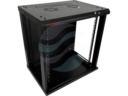 Q-LANTEC Szafa wisząca 19" 12U 600x450, niedzielona, drzwi szklane jednoskrzydłowe, FLAT PACK, czarna 3
