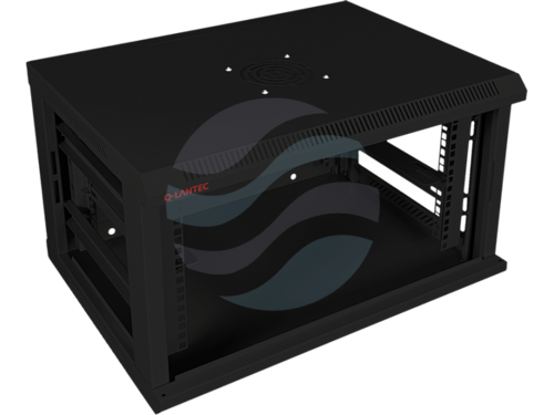 Q-LANTEC Szafa wisząca 19" 4U 600x450, niedzielona, drzwi szklane jednoskrzydłowe, FLAT PACK, czarna 3