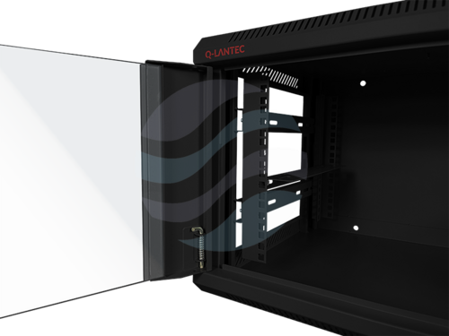 Q-LANTEC Szafa wisząca 19" 4U 600x450, niedzielona, drzwi szklane jednoskrzydłowe, FLAT PACK, czarna 6
