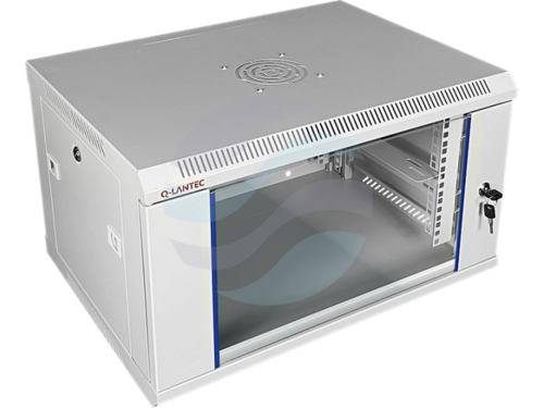 Q-LANTEC Szafa wisząca 19" 4U 600x450, niedzielona, drzwi szklane jednoskrzydłowe, szara 2