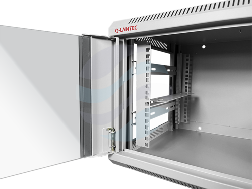 Q-LANTEC Szafa wisząca 19" 4U 600x450, niedzielona, drzwi szklane jednoskrzydłowe, szara 6