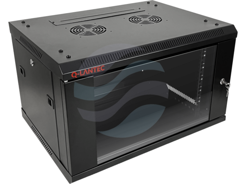 Q-LANTEC Szafa wisząca 19" 6U 600x450, niedzielona, drzwi szklane jednoskrzydłowe, FLAT PACK, czarna 5