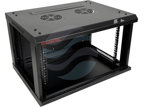 Q-LANTEC Szafa wisząca 19" 6U 600x450, niedzielona, drzwi szklane jednoskrzydłowe, FLAT PACK, czarna 6