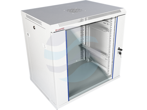 Q-LANTEC Szafa wisząca 19" 9U 600x450, niedzielona, drzwi szklane jednoskrzydłowe, szara 2