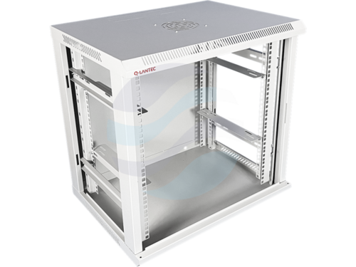 Q-LANTEC Szafa wisząca 19" 9U 600x450, niedzielona, drzwi szklane jednoskrzydłowe, szara 3