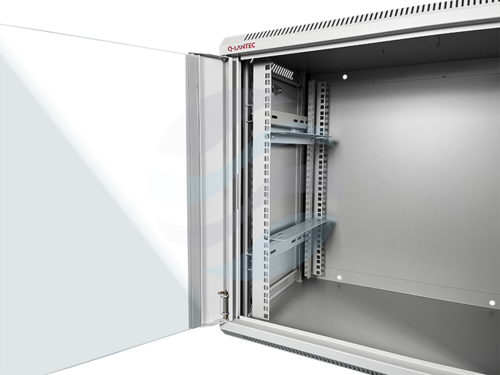 Q-LANTEC Szafa wisząca 19" 9U 600x450, niedzielona, drzwi szklane jednoskrzydłowe, szara 6