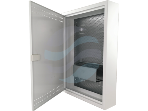 ALANTEC Szafka mieszkaniowa, teletechniczna, FTTH 500x350x90, natynkowa, drzwi perforowane, 1x gn. elektryczne, 14x keystone 2