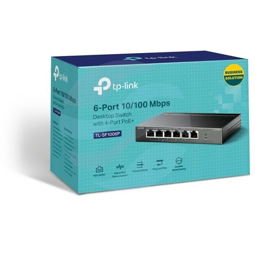 TP-Link TL-SF1006P Switch PoE 4x 10/100Mb/s 802.3af/at, 2x LAN Uplink, 67W, desktop metal 2