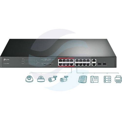TP-Link TL-SL1218MP Switch PoE 16x 10/100Mbps PoE+ 802.3at/af, 2x Gbit, 2x SFP Combo, 192W, metal RACK 19" 3