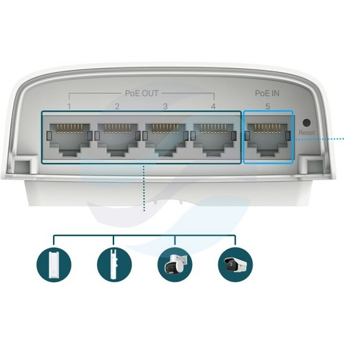 TP-Link SG2005P-PD Switch zewnętrzny Omada 5x 10/100/1000Mbps (IN 1x 10/100/1000Mbps PoE++, OUT 4x 10/100/1000Mbps 802.3at/af PoE/PoE+), IP55, 64W 2