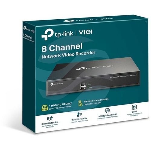 TP-Link VIGI NVR1008H Rejestrator 8-kanałowy IP max. 5Mpx, 80/60 Mb/s, 1x HDMI (4K), 1x VGA, 1x SATA max. 10TB, 2x USB, H.265+ 5