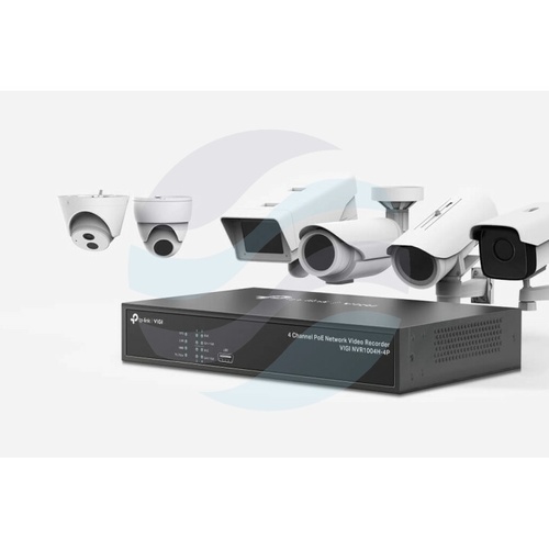 TP-Link VIGI NVR1004H-4P Rejestrator 4-kanałowy IP z PoE+ max. 8Mpx, 80/60 Mb/s, 4x PoE+, 1x HDMI (4K), 1x VGA, 1x SATA max. 10TB, 2x USB, H.265+ 2