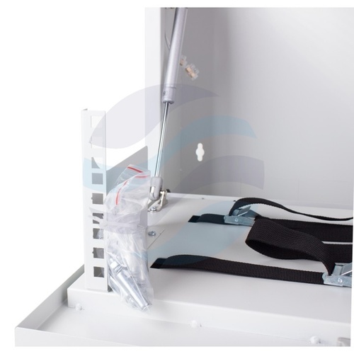 GETFORT Szafka CCTV multimedialna 19" 3U, wisząca pionowa, metalowa 580x500x180, drzwi opuszczane, przepust kablowy i szczotkowy, pasy, szara 3