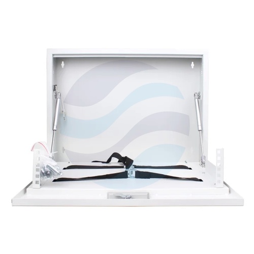 GETFORT Szafka CCTV multimedialna 19" 2U, wisząca pionowa, metalowa 580x500x130, drzwi opuszczane, przepust kablowy i szczotkowy, pasy, szara 2