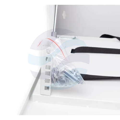 GETFORT Szafka CCTV multimedialna 19" 2U, wisząca pionowa, metalowa 580x500x130, drzwi opuszczane, przepust kablowy i szczotkowy, pasy, szara 3