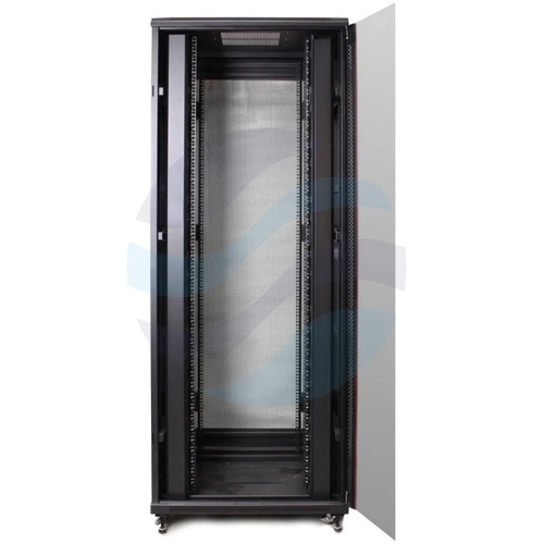 GETFORT Szafa stojąca 19" 42U 800x1000mm czarna, drzwi szklane, drzwi tylne stalowe wentylowane (2x organizer pionowy) 2