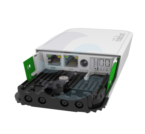 Mikrotik RBwAPG-5HacD2HnD wAP ac Router zewnętrzny 2x 10/100/1000Mbps, 4x 896MHz, 128MB, AC1200 300/867Mbps 2.4/5GHz, L4, biały 2
