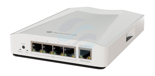 MikroTik CRS304-4XG-IN Switch 10G 4x 10GBase-T 1/2.5/5/10Gb/s, 1x 10/100/1000Mbps PoE-in 802.3af/at, 21W, 1.2GHz, 512MB, desktop / uchwyt DIN, RouterOS v7, L5, biały 2