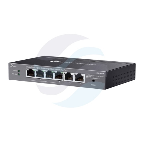 TP-Link ES206GP Switch gigabitowy zarządzalny PoE+ Omada 6x 10/100/1000Mbps (4x PoE+ 802.3at/af), 65W, metal 3