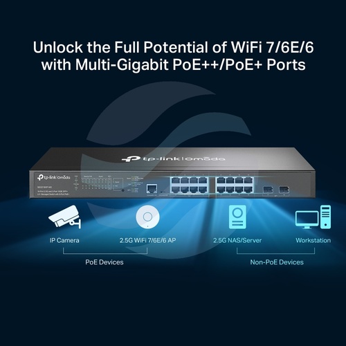 TP-Link SG3218XP-M2 Switch gigabitowy zarządzalny Omada PoE+ 8x10/100/1000/2500Mbps PoE+, 8x 10/100/1000/2500Mbps, 2x 10G SFP+, IGMP, Rack 19", metal, L2+, 240W 5