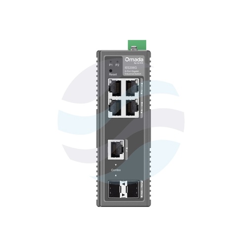 TP-Link IES206G Switch gigabitowy przemysłowy zarządzalny Omada 6x (4x RJ45, 1x Combo RJ45/SFP, 1x SFP), zasilanie redundantne 9,6-60VDC, obudowa aluminiowa IP40, montaż na szynie DIN/ściana 3