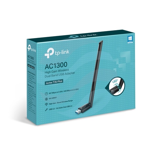 TP-Link Archer T3U Plus Karta sieciowa USB, Wi-Fi AC1300, 2.4/5GHz 400/867Mbps, USB 3.0 + Antena, czarna 4