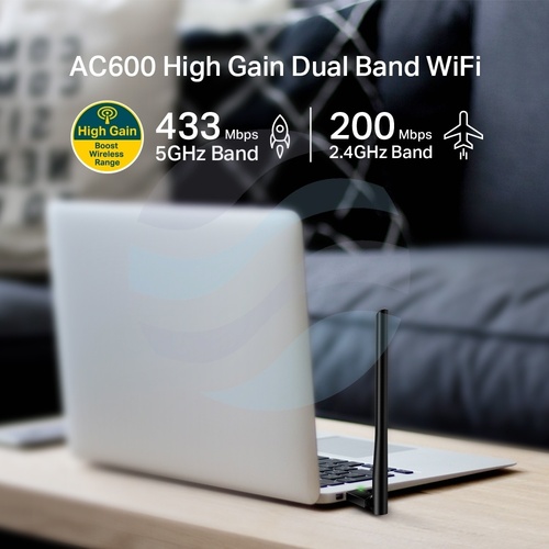 TP-Link Archer T2U Plus Karta sieciowa USB Wi-Fi AC600, 2.4/5GHz, 200/433Mbps, antena zew. 5dBi, czarna 3