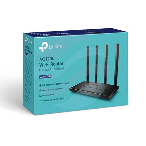 TP-Link Archer C6U Router Wi-Fi AC1200, MU-MIMO, 300/867Mb/s, 2,4GHz/5GHz, 1x USB, 1x WAN + 4x LAN GIGABIT, czarny 6
