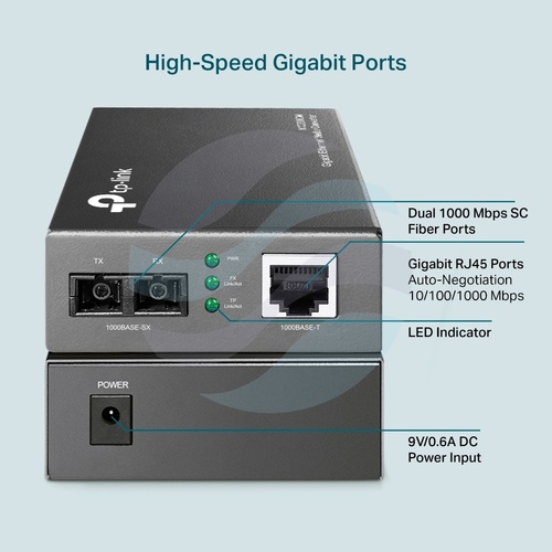 TP-Link MC200CM Media konwerter LAN x10/100/1000Mbps, SC/UPC x1000Mbps, 850nm, zasięg 550mb 3