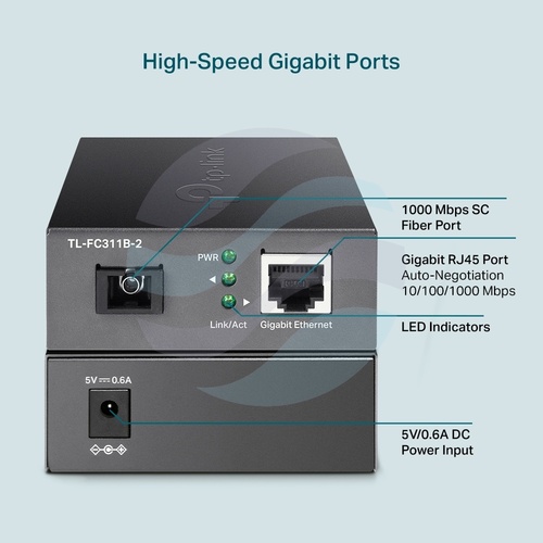 TP-Link TL-FC311B-2 Media konwerter WDM LAN x10/100/1000Mbps, 1x SC/UPC, 1310nm TX/1550nm RX, 2km 5